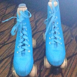 Leather blue roller skates